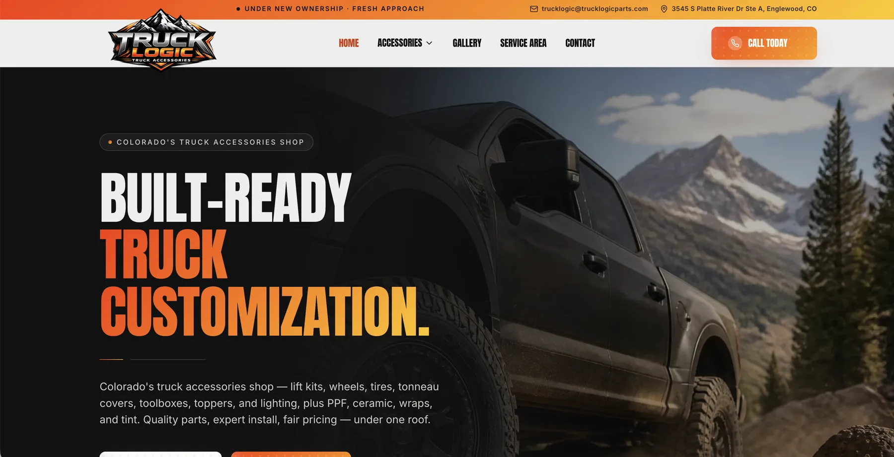 Homepage of the custom website built for Truck Logic, truck & suv accessories in Englewood, CO