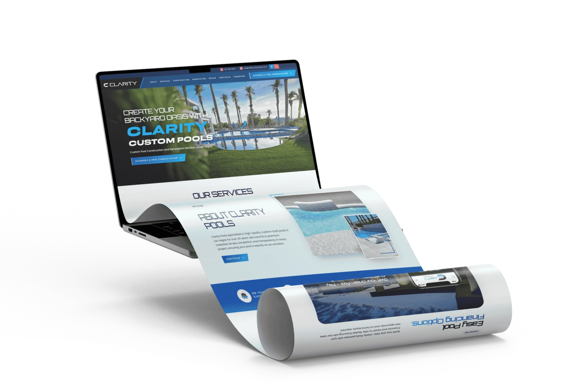 Custom pool builder website design by RallyPoint Marketing